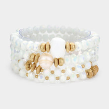 Load image into Gallery viewer, White 4PCS - Pearl Accented Faceted Beads Stretch Bracelets
