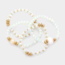 Load image into Gallery viewer, White 4PCS - Pearl Accented Faceted Beads Stretch Bracelets
