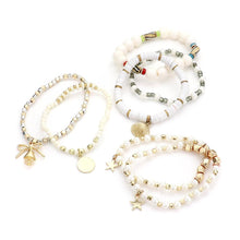 Load image into Gallery viewer, White 7PCS - Metal Shell Star Disc Bow Charm Pearl Heishi Beaded Stretch Bracelets
