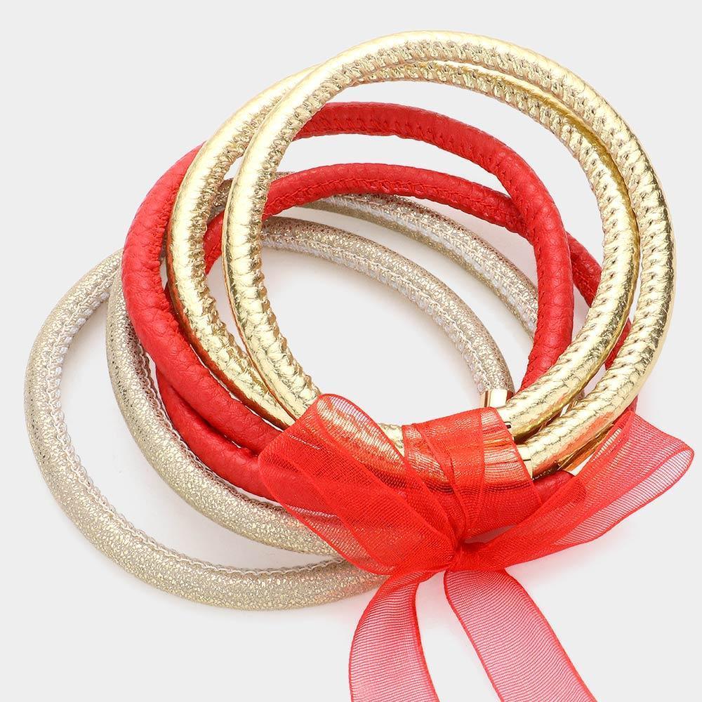 Red 6PCS Faux Leather Tube Bangle Bracelets - Jewelry Store by Erik Rayo