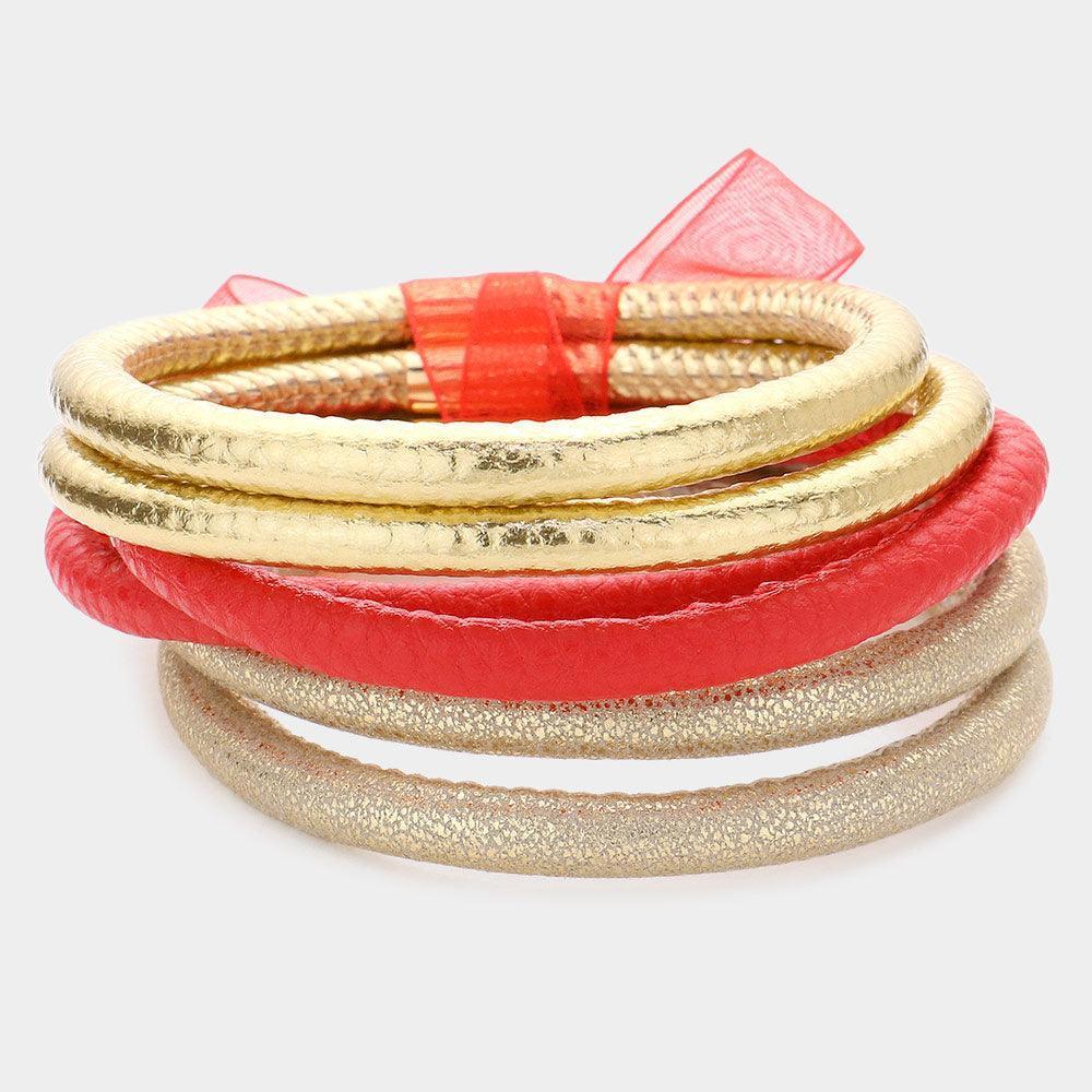 Red 6PCS Faux Leather Tube Bangle Bracelets - Jewelry Store by Erik Rayo