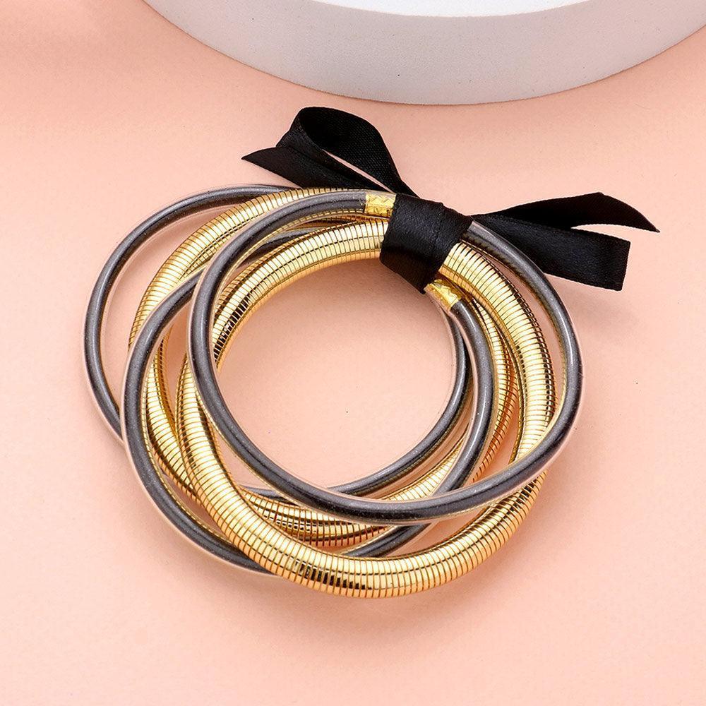 Black 5PCS Glitter Jelly Tube Metal Elastic Layered Bracelets - Jewelry Store by Erik Rayo