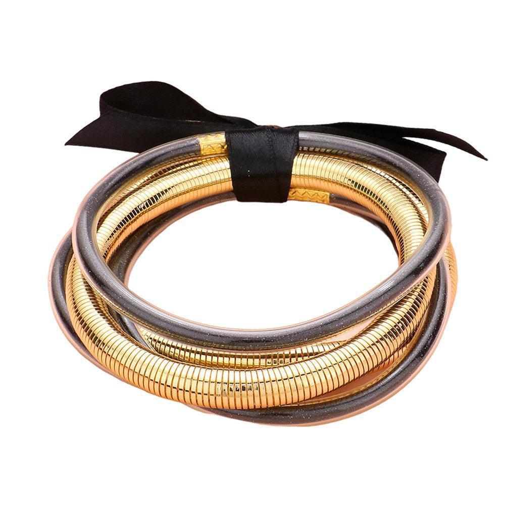 Black 5PCS Glitter Jelly Tube Metal Elastic Layered Bracelets - Jewelry Store by Erik Rayo