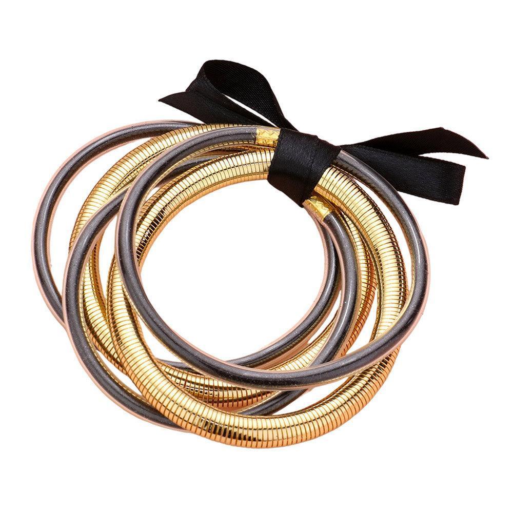 Black 5PCS Glitter Jelly Tube Metal Elastic Layered Bracelets - Jewelry Store by Erik Rayo