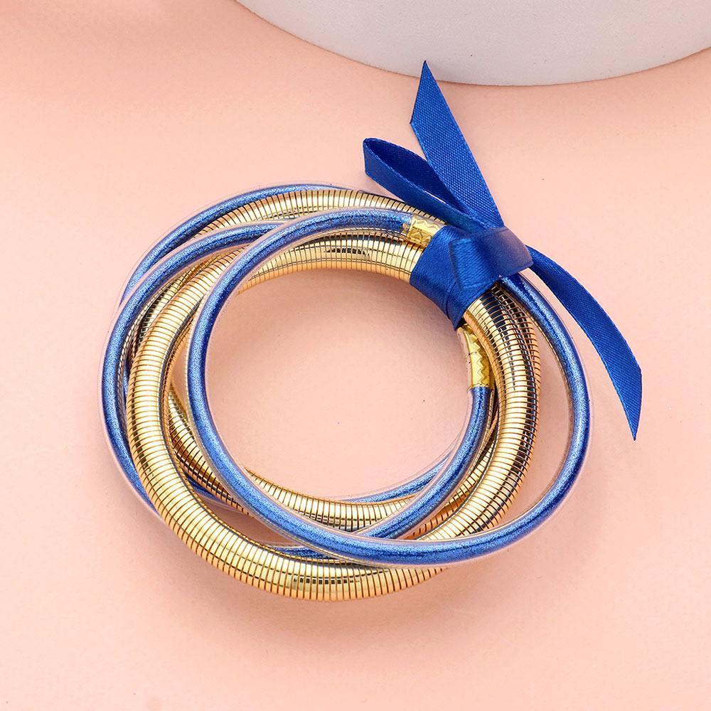 Blue 5PCS - Glitter Jelly Tube Metal Elastic Layered Bracelets - Jewelry Store by Erik Rayo