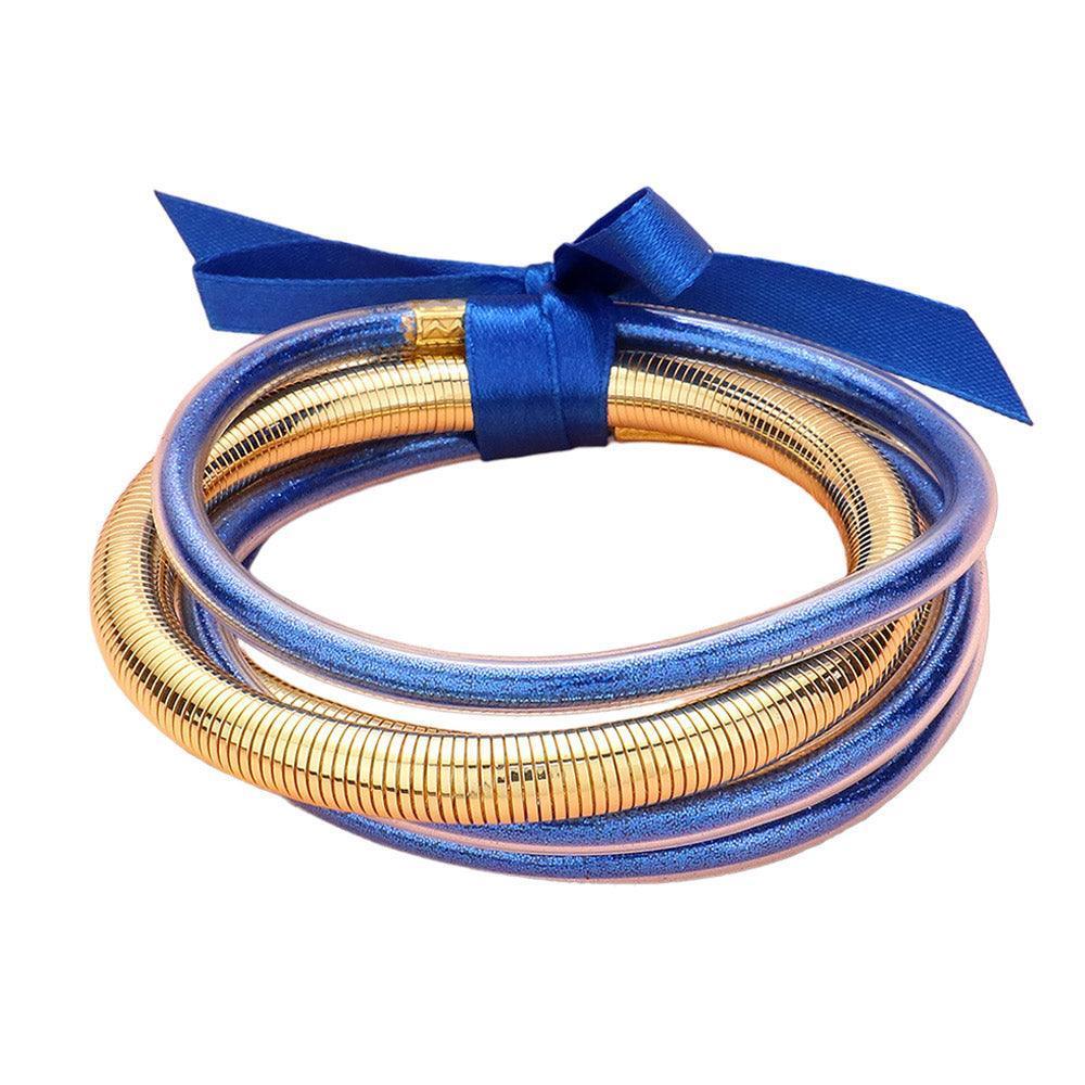 Blue 5PCS - Glitter Jelly Tube Metal Elastic Layered Bracelets - Jewelry Store by Erik Rayo