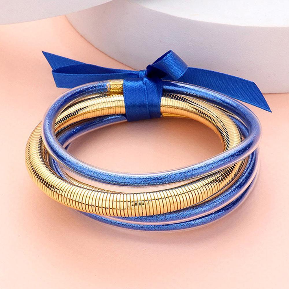 Blue 5PCS - Glitter Jelly Tube Metal Elastic Layered Bracelets - Jewelry Store by Erik Rayo