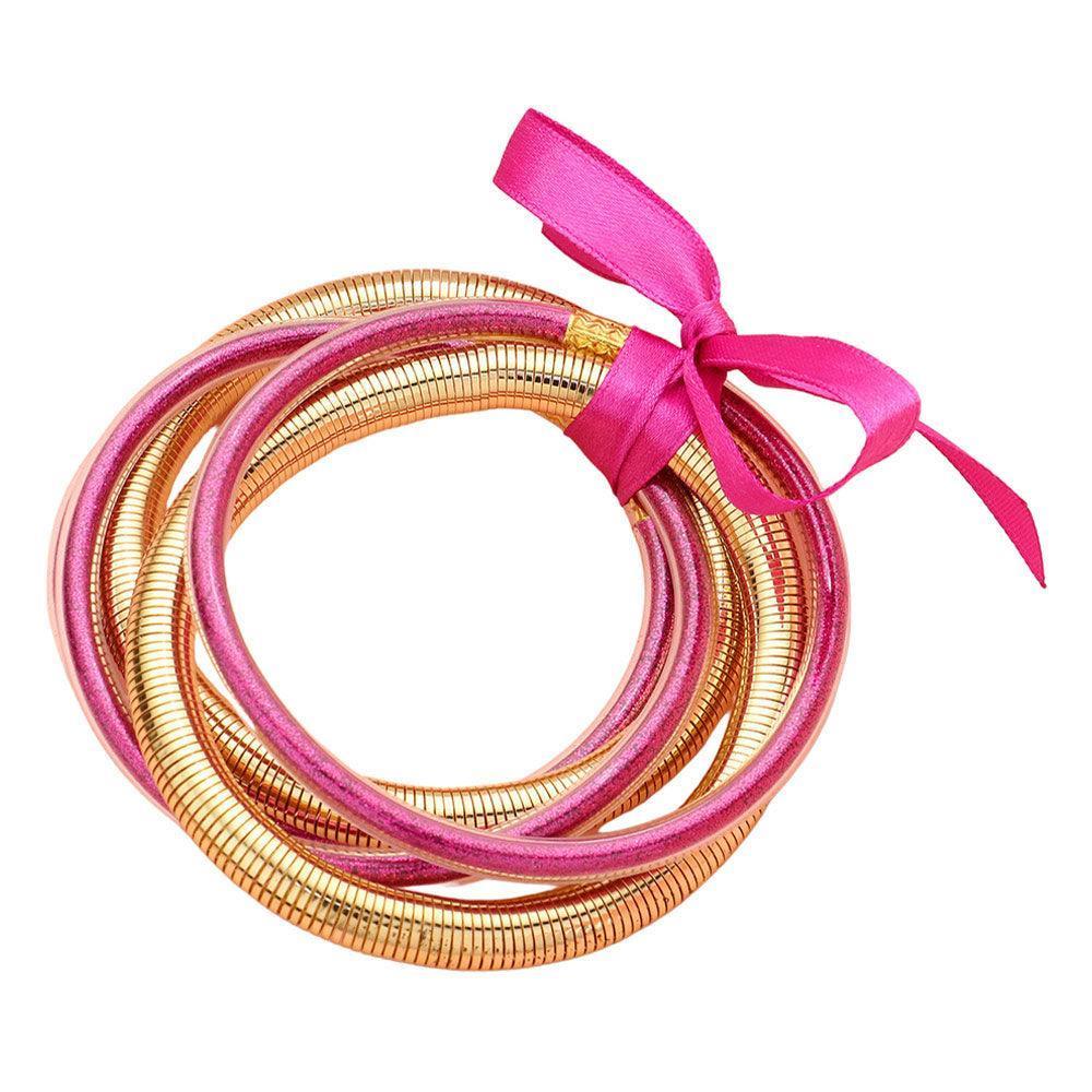 Fuchsia 5PCS - Glitter Jelly Tube Metal Elastic Layered Bracelets - Jewelry Store by Erik Rayo