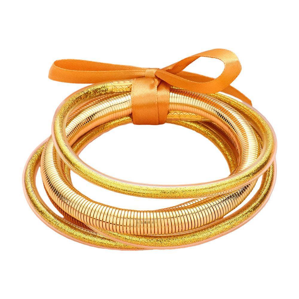Gold 5PCS Glitter Jelly Tube Metal Elastic Layered Bracelets - Jewelry Store by Erik Rayo