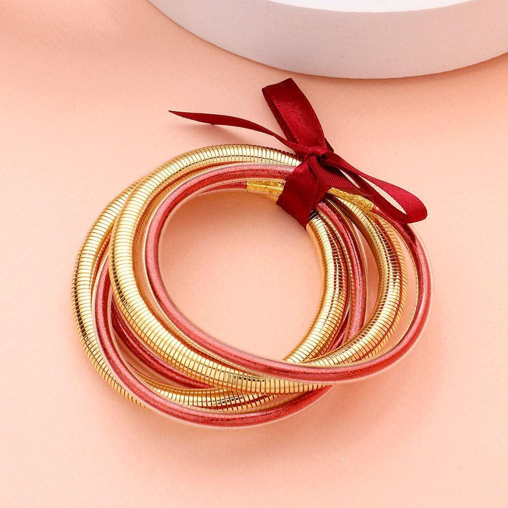 Red 5PCS - Glitter Jelly Tube Metal Elastic Layered Bracelets - Jewelry Store by Erik Rayo
