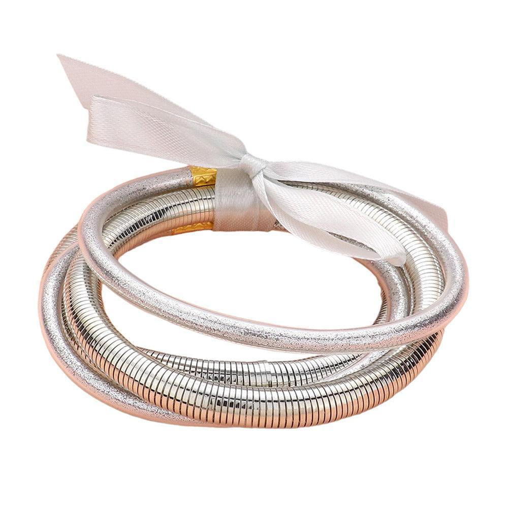 Silver 5PCS Glitter Jelly Tube Metal Elastic Layered Bracelets - Jewelry Store by Erik Rayo