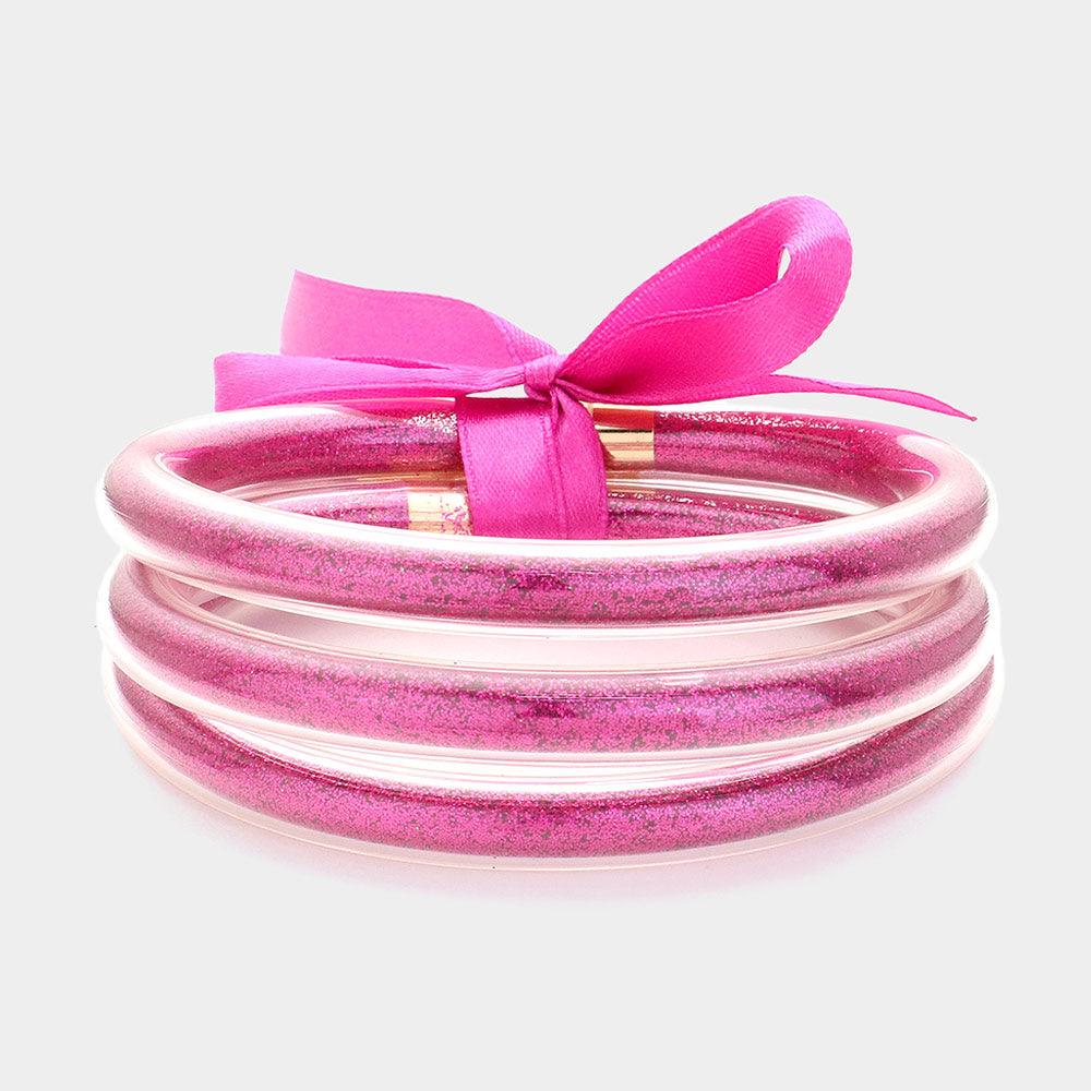 Red 3PCS - Glitter Jelly Tube Bangle Bracelet