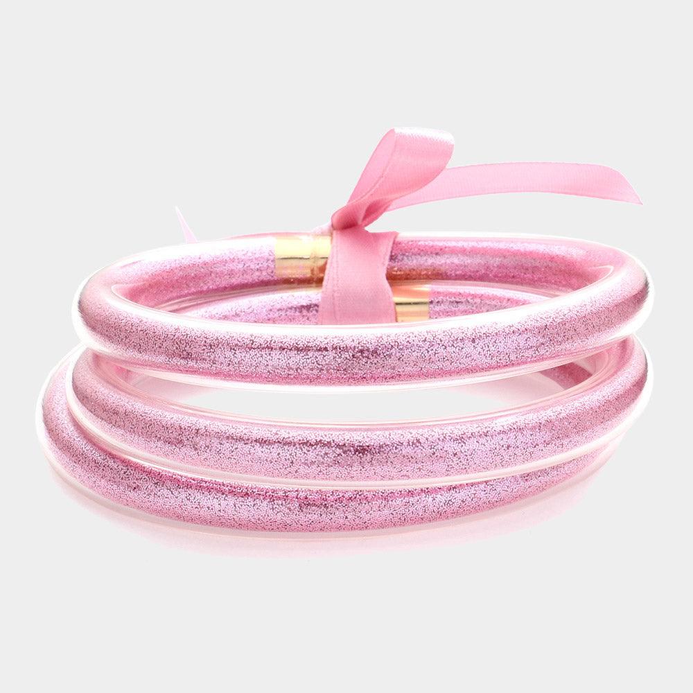 Pink 3PCS - Glitter Jelly Tube Bangle Bracelet