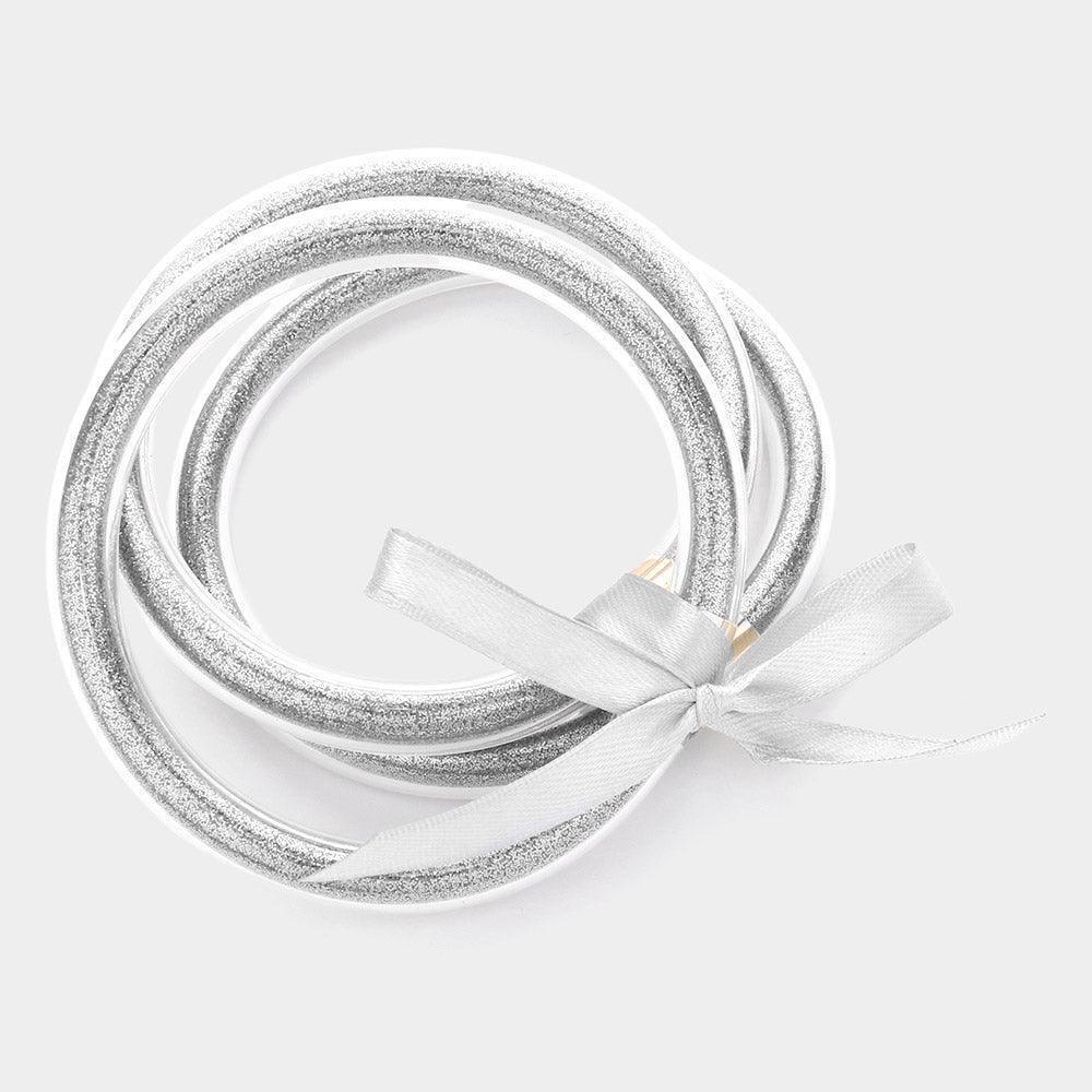 Silver 3PCS Glitter Jelly Tube Bangle Bracelet - Jewelry Store by Erik Rayo