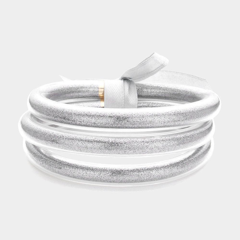 Silver 3PCS Glitter Jelly Tube Bangle Bracelet - Jewelry Store by Erik Rayo