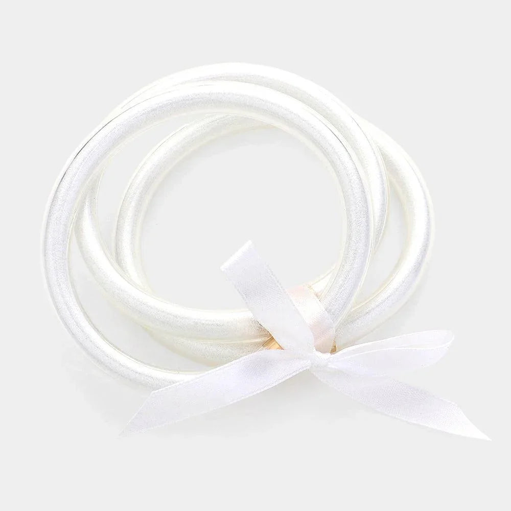 White 3PCS - Glitter Jelly Tube Bangle Bracelet - Jewelry Store by Erik Rayo