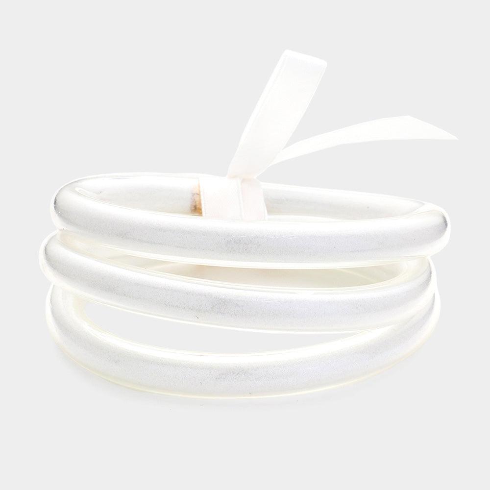 White 3PCS - Glitter Jelly Tube Bangle Bracelet