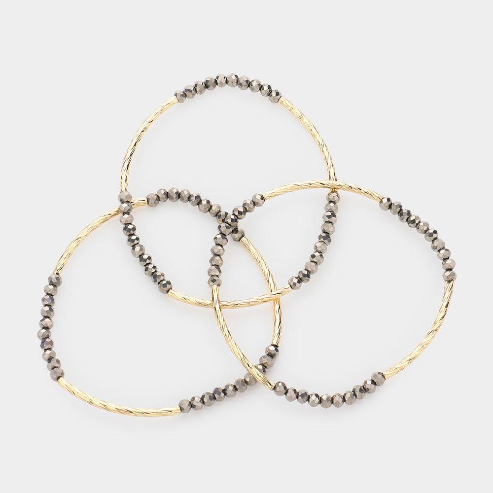 3PCS - Metal Tube Faceted Beaded Stretch Bracelets - Jewelry Store by Erik Rayo