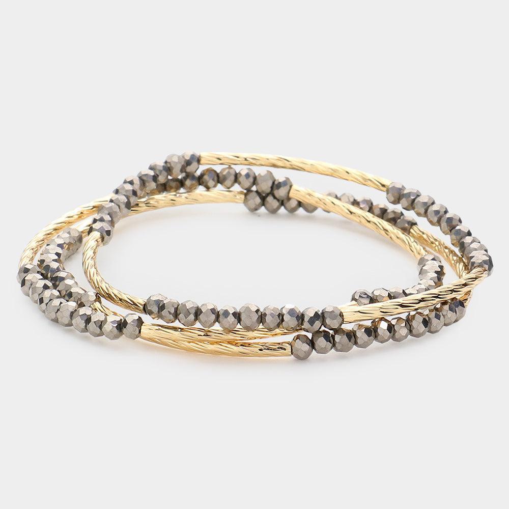 3PCS - Metal Tube Faceted Beaded Stretch Bracelets - Jewelry Store by Erik Rayo
