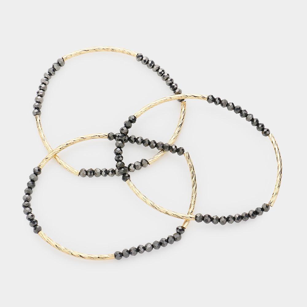 3PCS - Metal Tube Faceted Beaded Stretch Bracelets - Jewelry Store by Erik Rayo