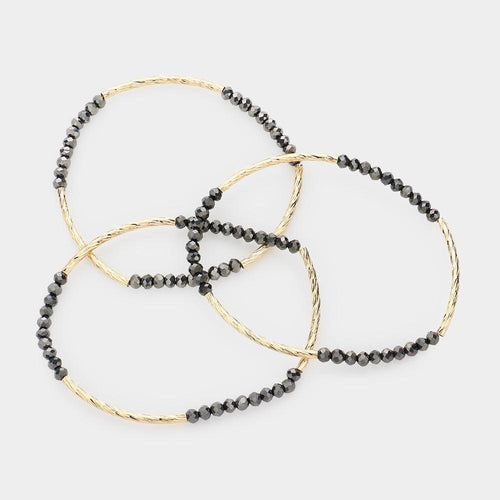 3PCS - Metal Tube Faceted Beaded Stretch Bracelets - Jewelry Store by Erik Rayo