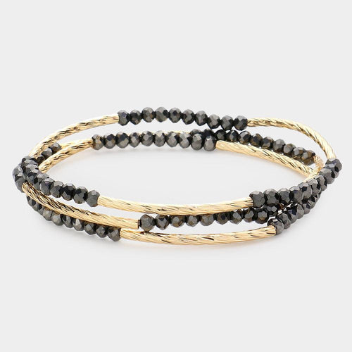 3PCS - Metal Tube Faceted Beaded Stretch Bracelets - Jewelry Store by Erik Rayo