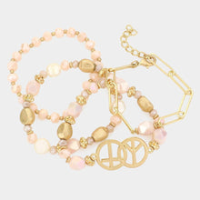 Load image into Gallery viewer, Beige 4PCS - Peace Sign Cross Accented Faceted Beaded Bracelets
