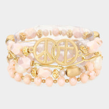 Load image into Gallery viewer, Beige 4PCS - Peace Sign Cross Accented Faceted Beaded Bracelets
