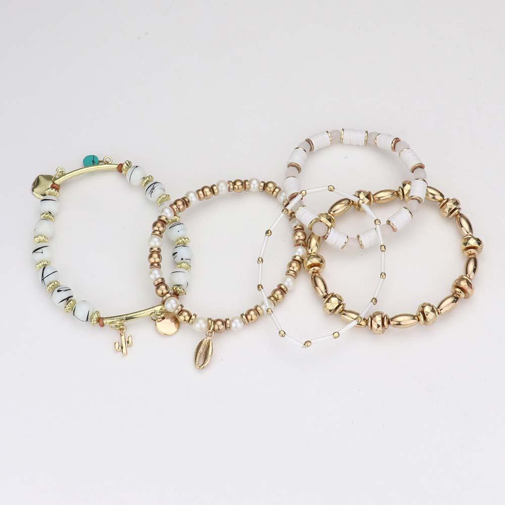 5PCS Puka Shell Cactus Charm Multi Beaded Stretch Bracelets - Jewelry Store by Erik Rayo