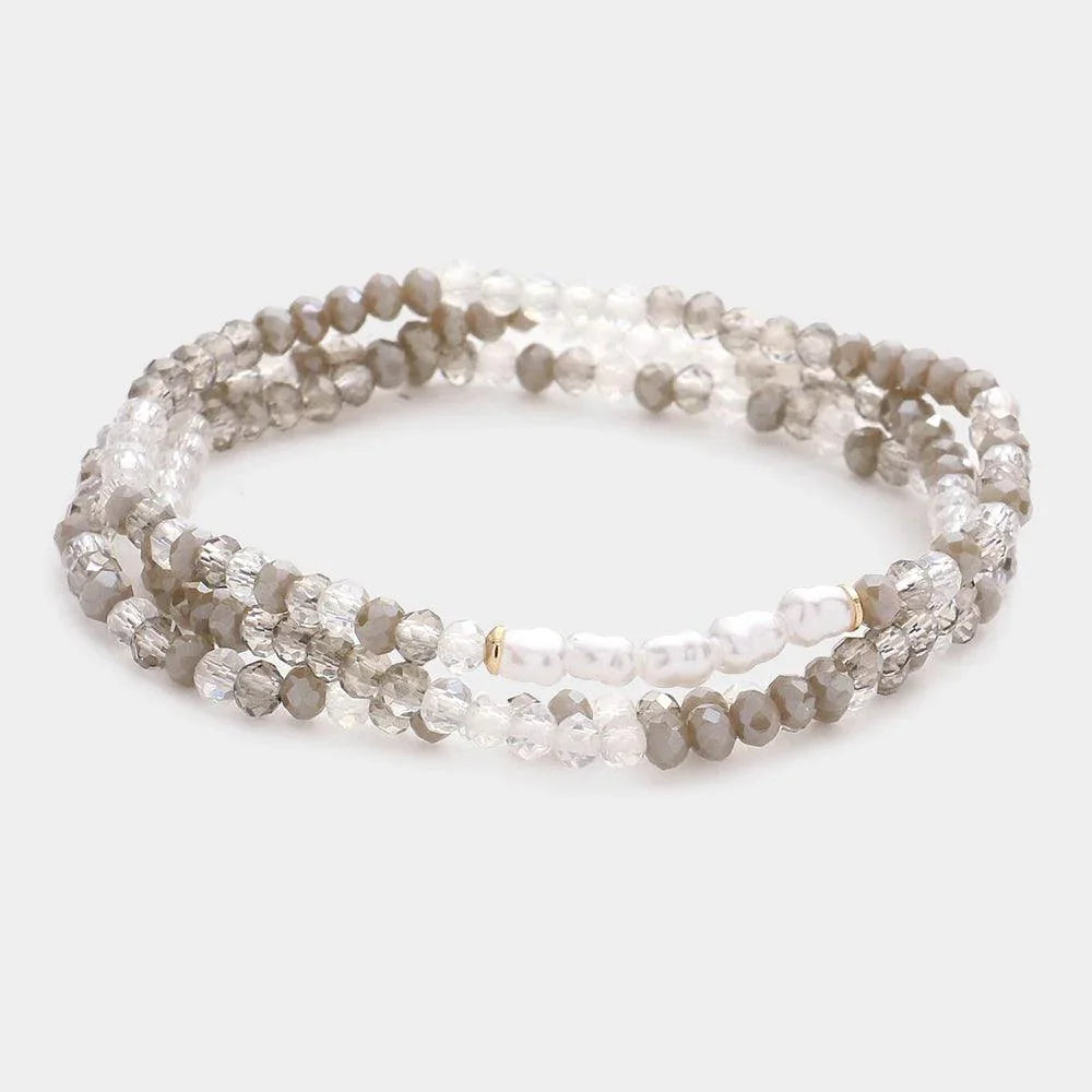 3PCS - Pearl Faceted Beaded Stretch Bracelets - Jewelry Store by Erik Rayo