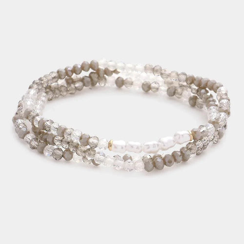 3PCS - Pearl Faceted Beaded Stretch Bracelets - Jewelry Store by Erik Rayo