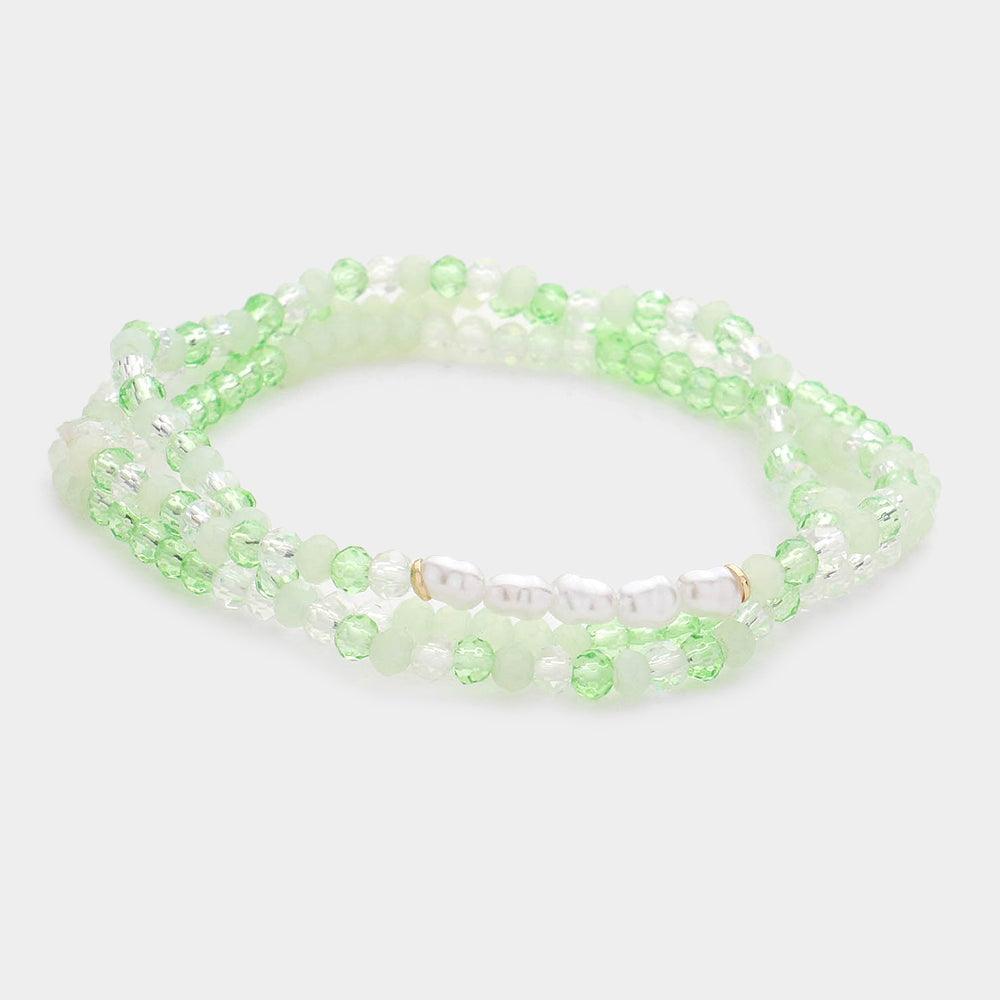 Mint 3PCS - Pearl Faceted Beaded Stretch Bracelets