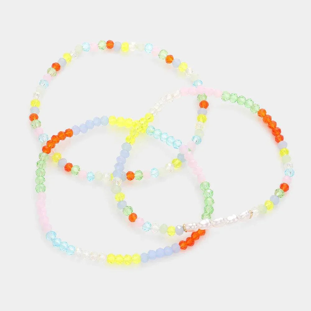 3PCS - Pearl Faceted Beaded Stretch Bracelets - Jewelry Store by Erik Rayo