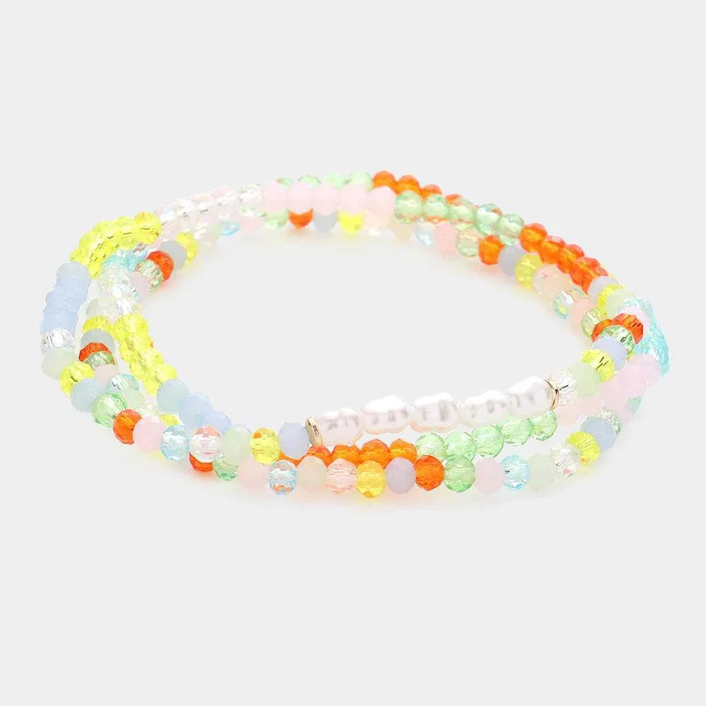 3PCS - Pearl Faceted Beaded Stretch Bracelets - Jewelry Store by Erik Rayo