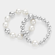 Load image into Gallery viewer, Cream 2PCS - Pearl Pointed Metal Ball Stretch Multi Layered Bracelets
