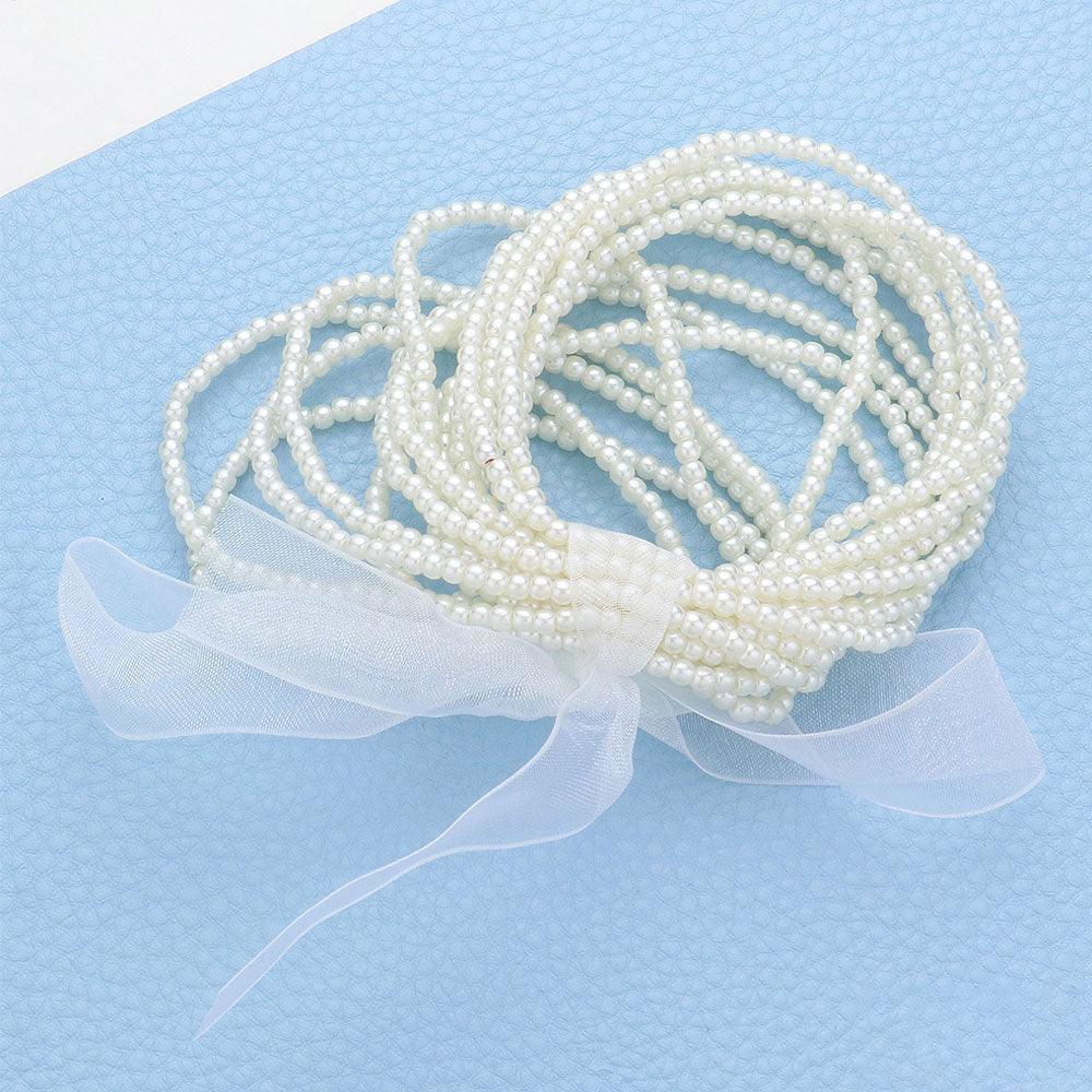 Cream 15PCS - Pearl Beaded Stretch Multi Layered Bracelets - Jewelry Store by Erik Rayo