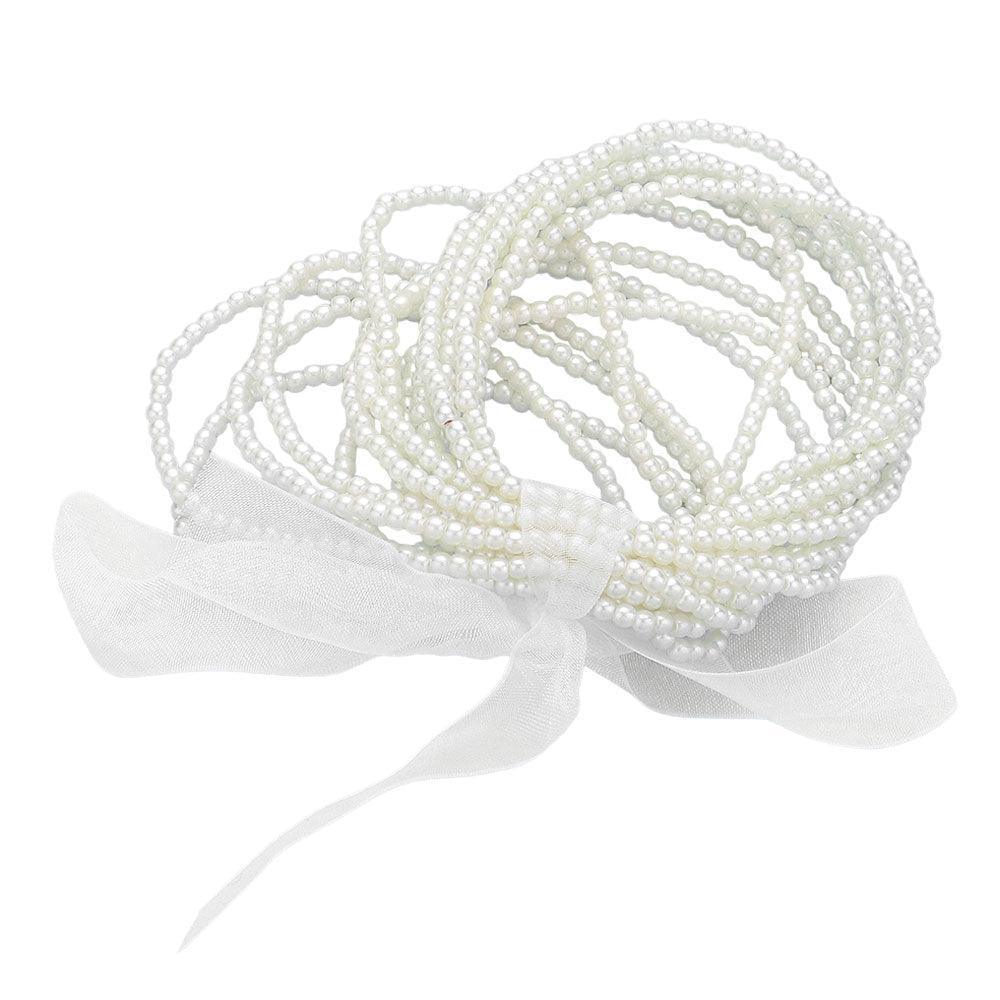Cream 15PCS - Pearl Beaded Stretch Multi Layered Bracelets - Jewelry Store by Erik Rayo