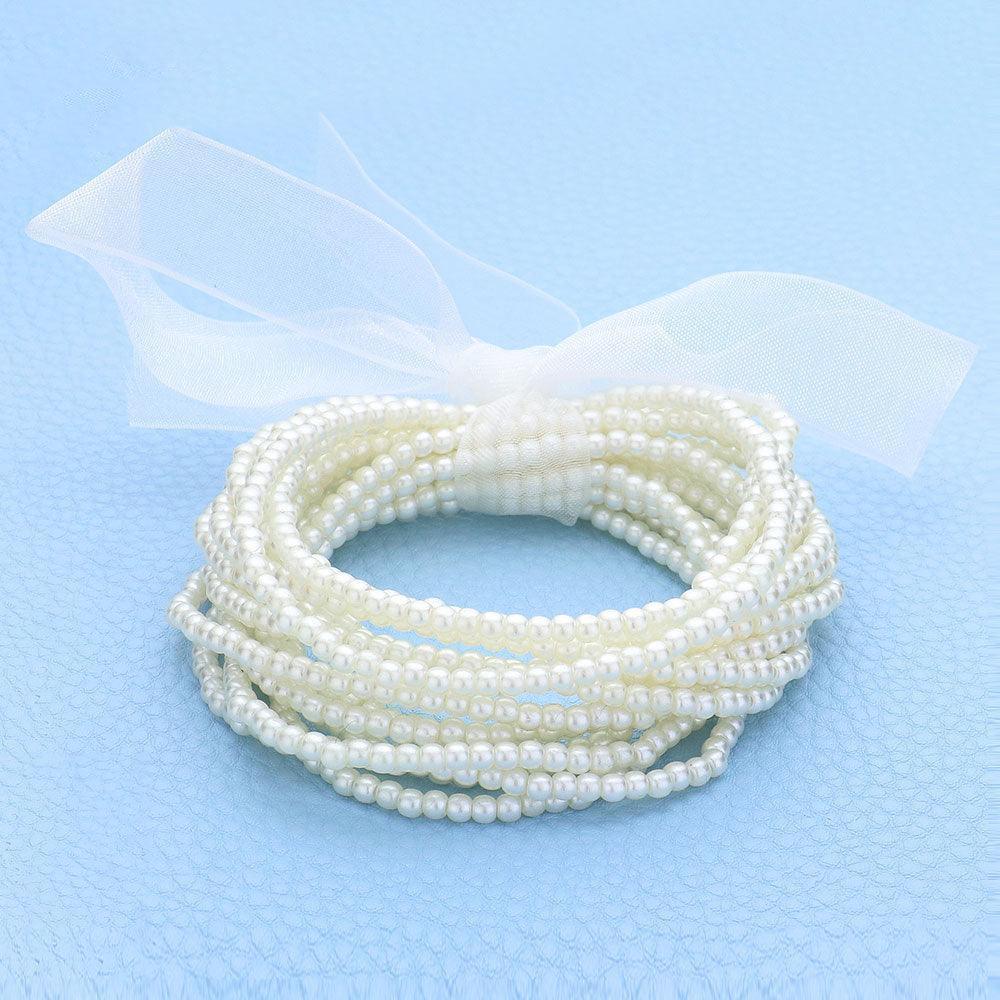 Cream 15PCS - Pearl Beaded Stretch Multi Layered Bracelets - Jewelry Store by Erik Rayo