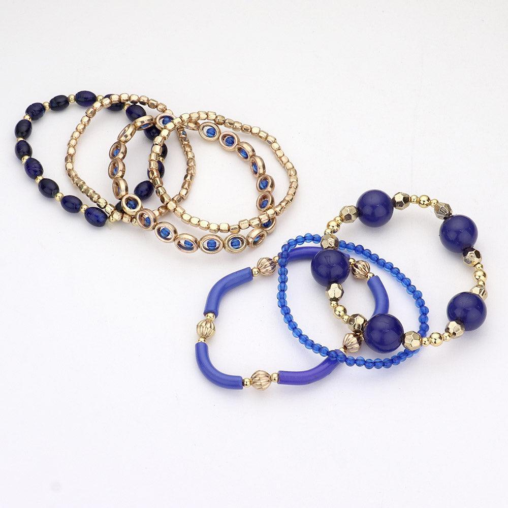 Blue 7PCS Multi Beaded Stretch Bracelets - Jewelry Store by Erik Rayo