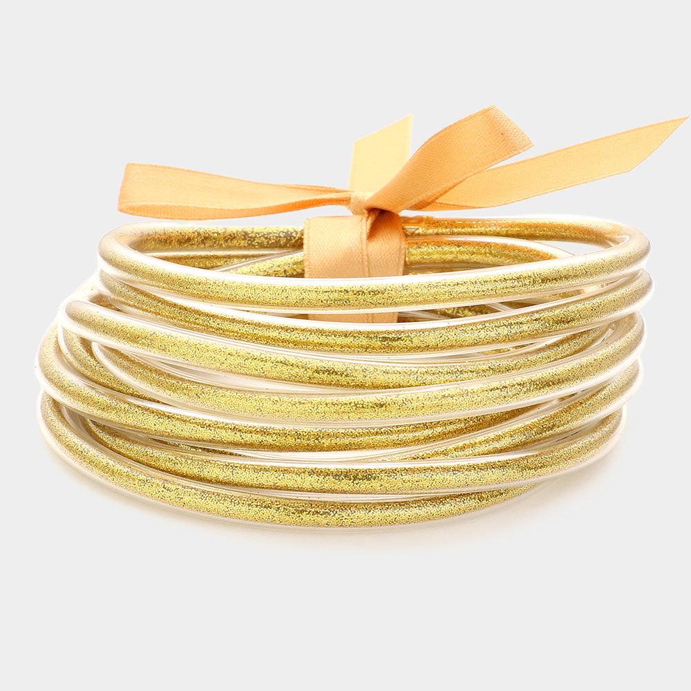 Gold 9PCS - Glitter Jelly Tube Bangle Bracelet