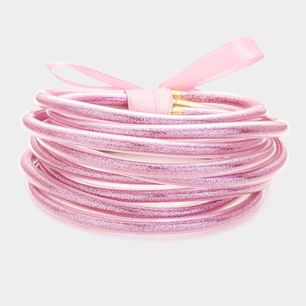 Pink 9PCS - Glitter Jelly Tube Bangle Bracelet