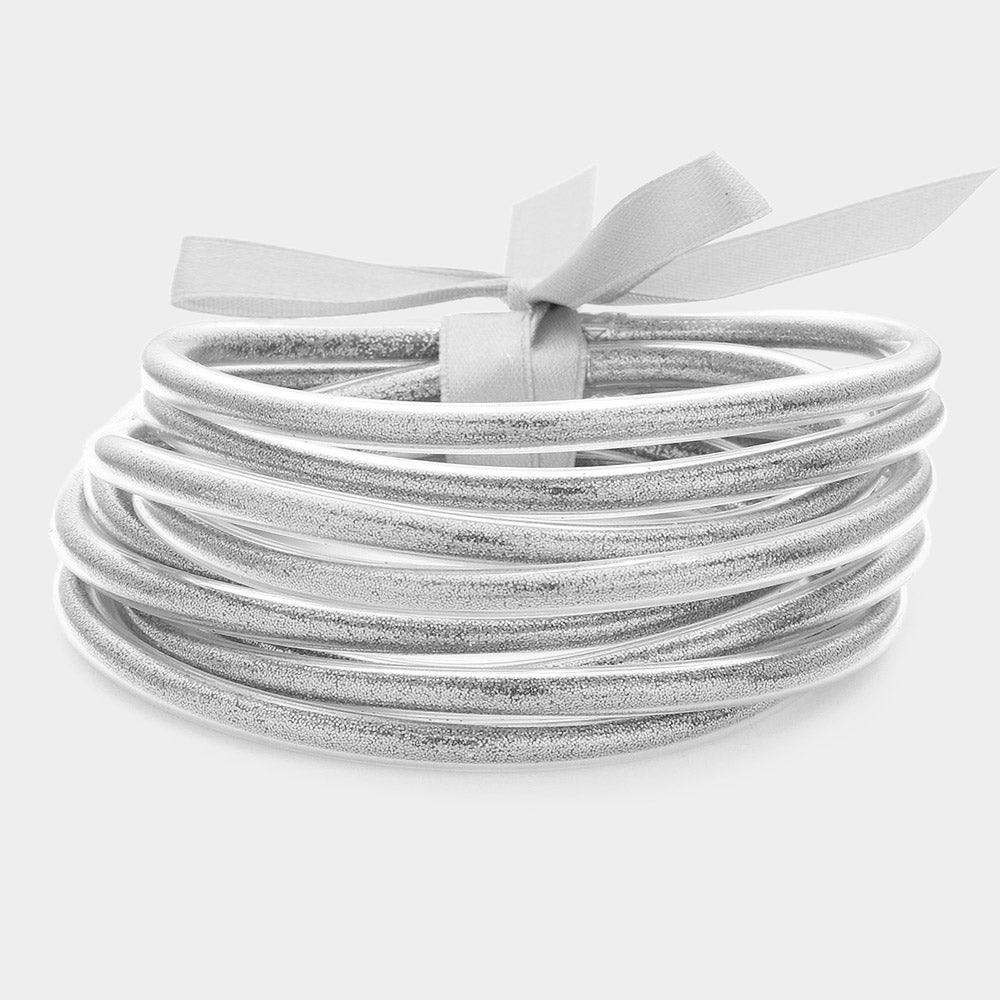 Silver 9PCS Glitter Jelly Tube Bangle Bracelet - Jewelry Store by Erik Rayo