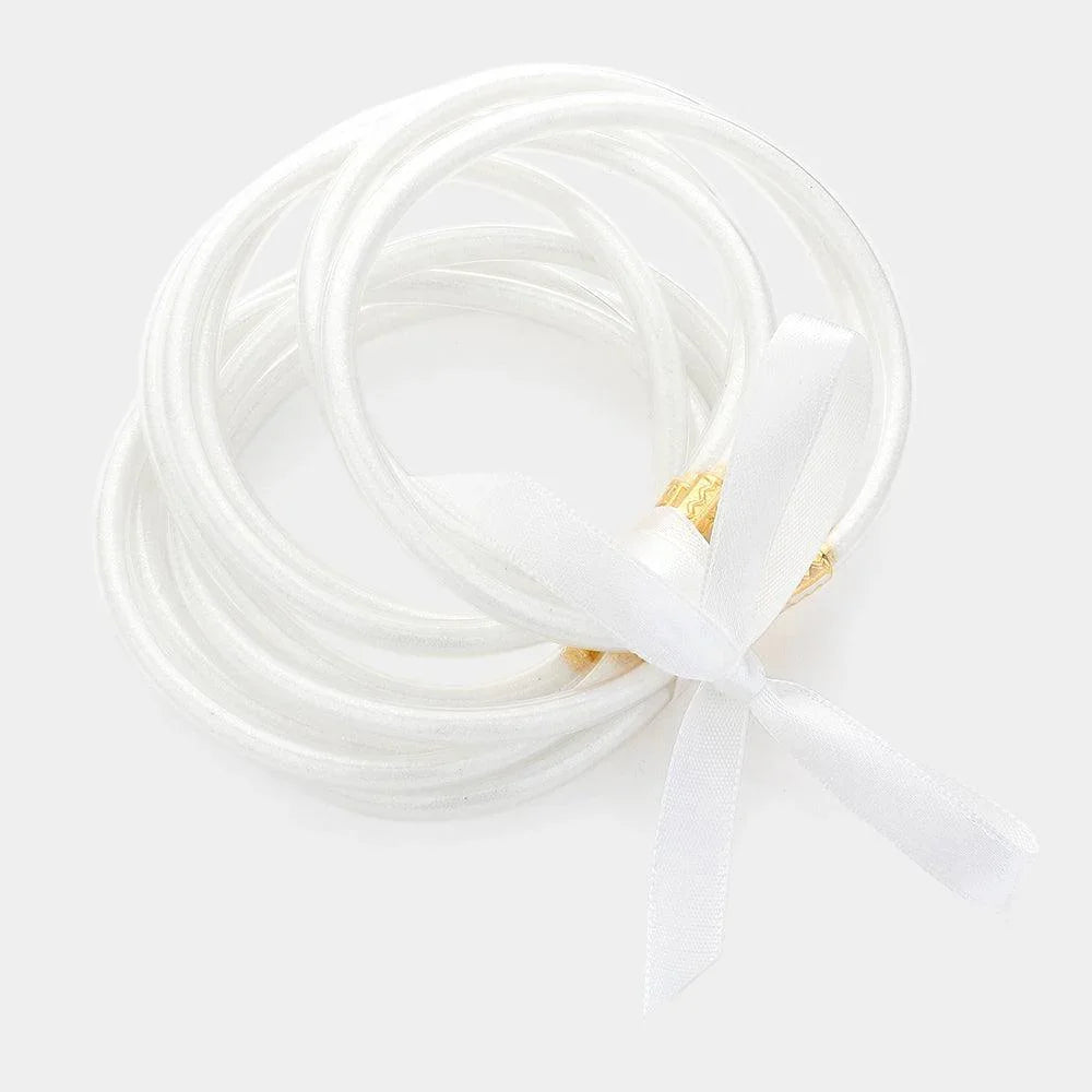 White 9PCS - Glitter Jelly Tube Bangle Bracelet - Jewelry Store by Erik Rayo