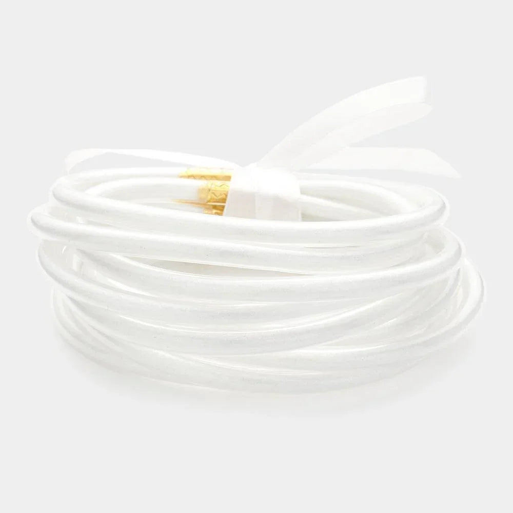 White 9PCS - Glitter Jelly Tube Bangle Bracelet - Jewelry Store by Erik Rayo