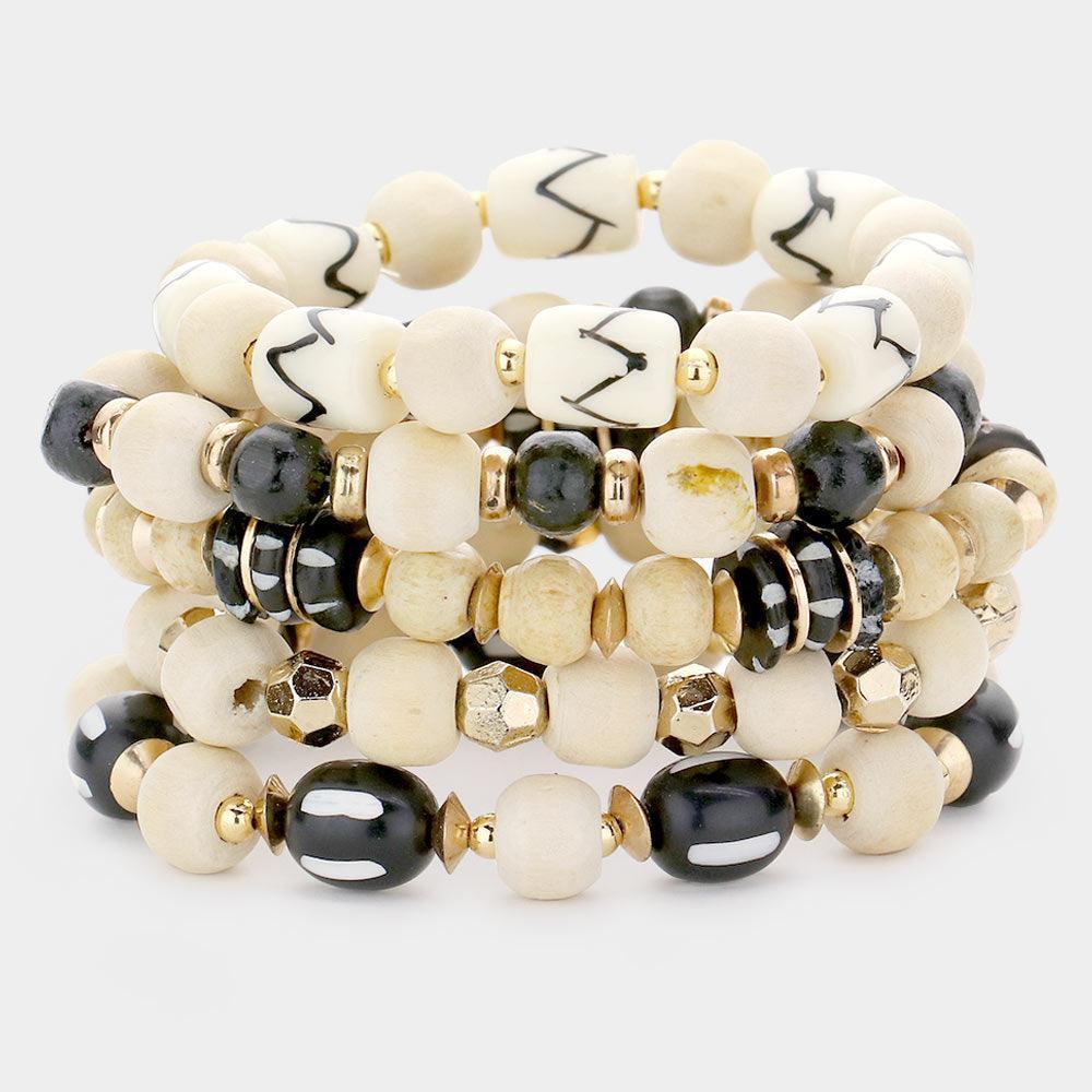 5PCS Wood Beaded Stretch Bracelets - Jewelry Store by Erik Rayo