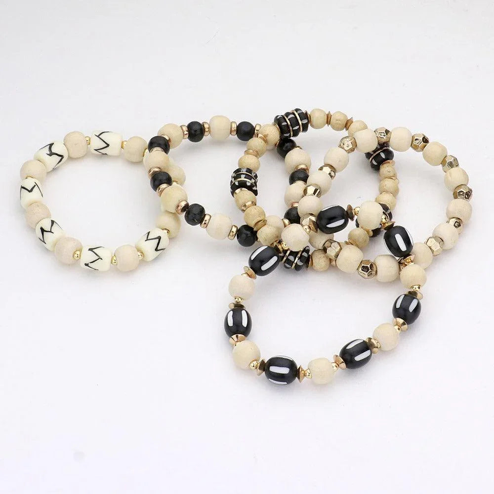 5PCS Wood Beaded Stretch Bracelets - Jewelry Store by Erik Rayo
