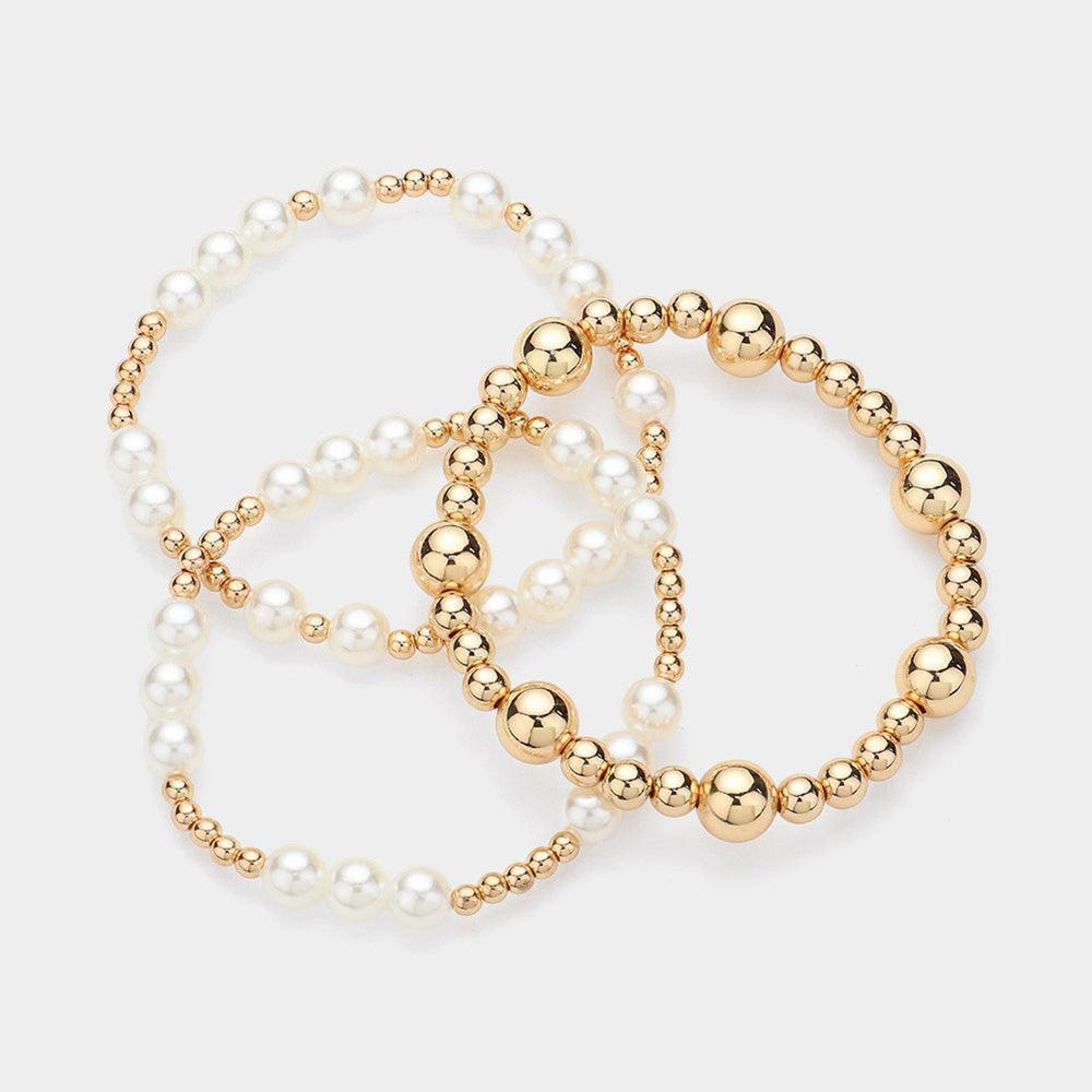 Cream 6PCS - Multi Beaded Stretch Layered Bracelets - Jewelry Store by Erik Rayo