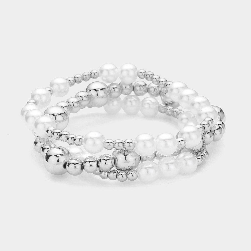 Cream 6PCS - Multi Beaded Stretch Layered Bracelets - Jewelry Store by Erik Rayo