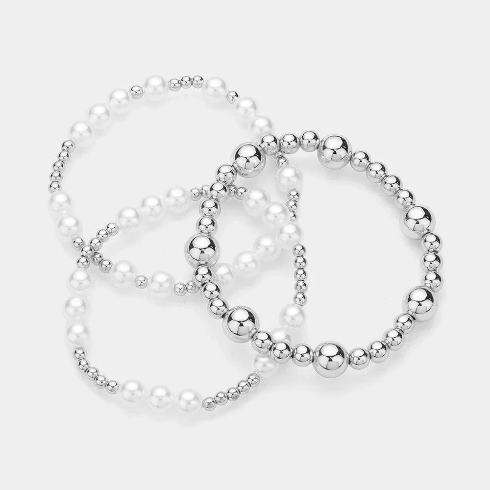 Cream 6PCS - Multi Beaded Stretch Layered Bracelets - Jewelry Store by Erik Rayo