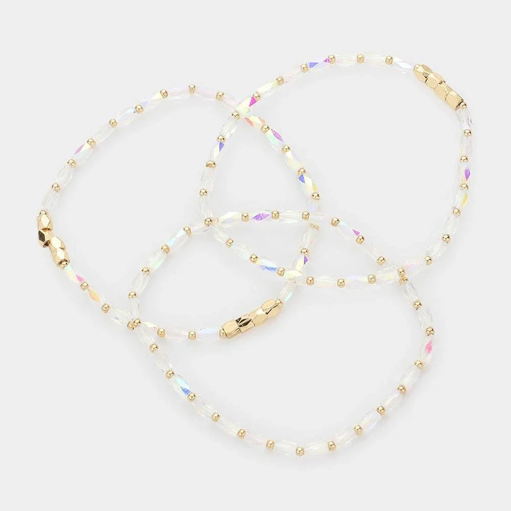 Clear 3PCS - Faceted Rectangle Beaded Stretch Bracelets - Jewelry Store by Erik Rayo